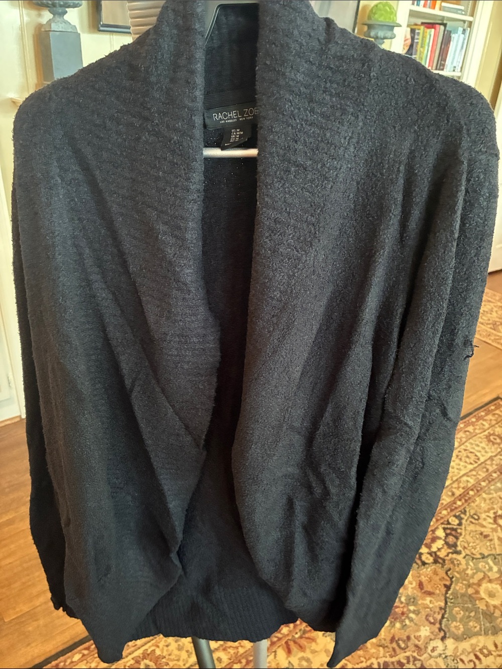 Rachel Zoe Black Textured Shawl-Collar Open Cardigan